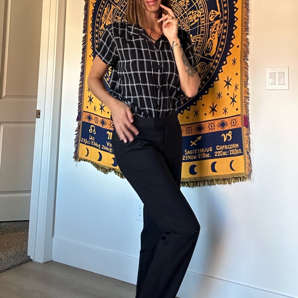 Striped black slacks work pants